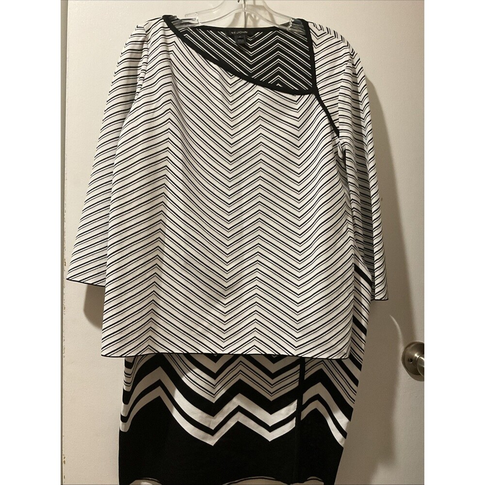 St John Skirt Set 2 Pc Black And White Stripe Side Zip Skirt